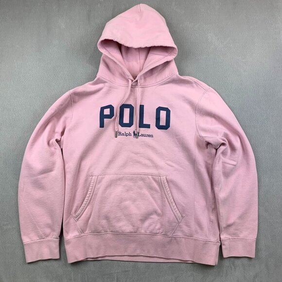 Ralph Lauren Polo Mens Sweater Medium Pink Pullover Hoodie Long Sleeve Fleece - Picture 1 of 11